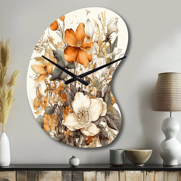Cream And Orange Flowers Bouquet Interpretation II - Asymmetric Metal Wall Clock